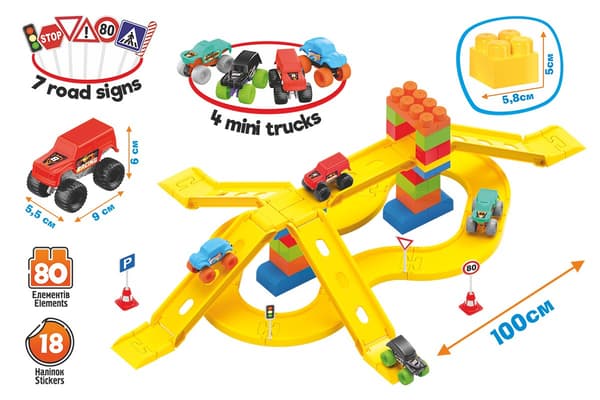 TechnoK 8461 rakennussarja - RATA + 4 kuorma-autoa, 80 osaa