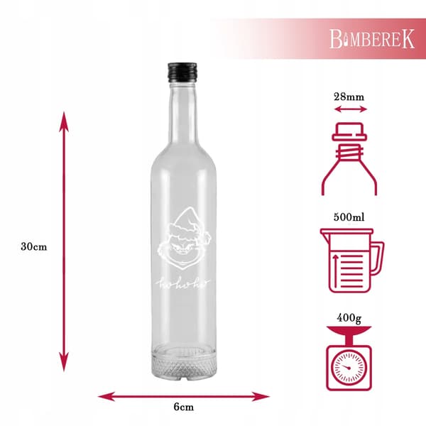 5x Glasflaskor Julklapp CRYSTAL 500ml med Tryck för Likörer
