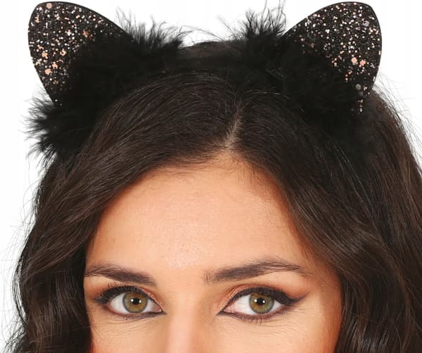 Kattöron hårband glitter svart katt karneval möhippa