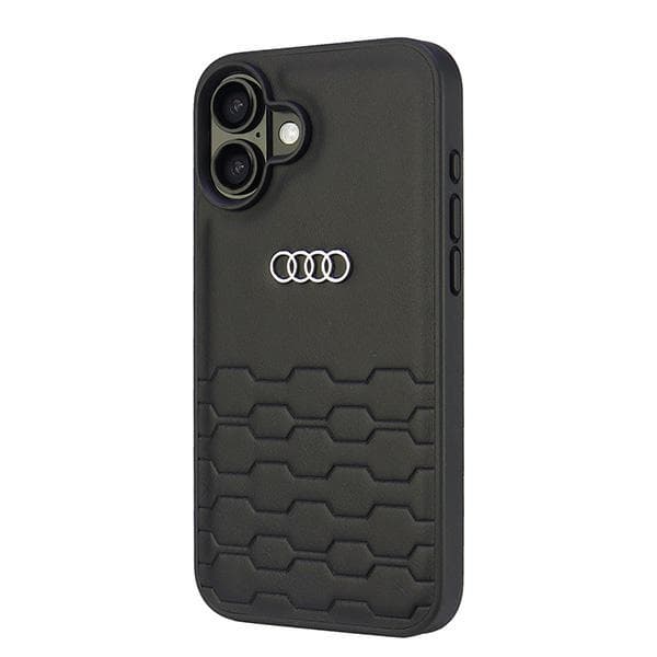 Audi kunstlæder iPhone 16 Plus 6,7 sort/sort hårdt cover AU-TPUPCIP16M-GT/D2-BK