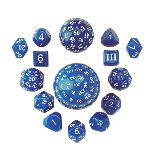 RPG-noppaa, sininen, 15 nopan setti