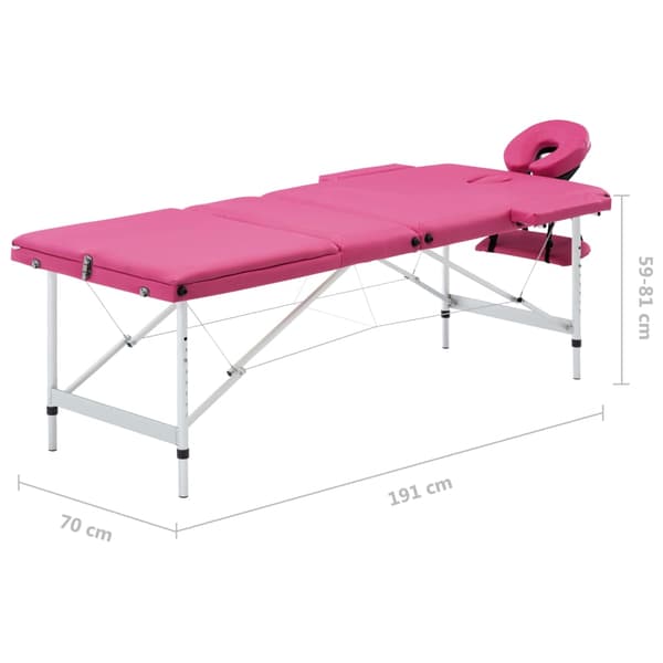vidaXL foldbart massagebord 3-zoner aluminium pink
