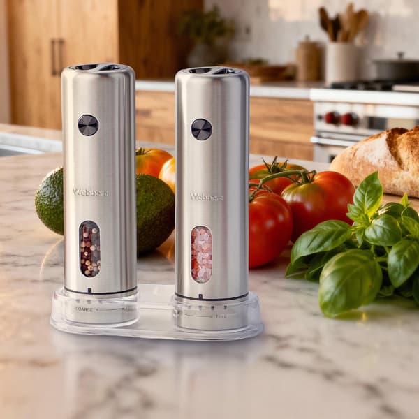 ELEKTRISK PEPPAR- OCH SALTKVARN, BATTERIDRIVEN, USB, 2 ST, INOX, WEBBER