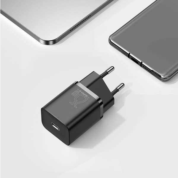 Baseus Super Si Quick Charger 1C 25W vægoplader med 1m USB-C til USB-C kabel (sort)