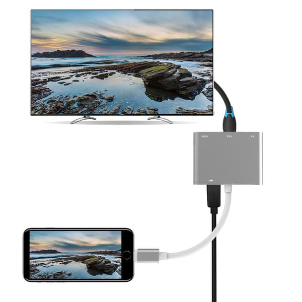 Lightning til HDMI/VGA-adapter + 3,5 mm jack til TV