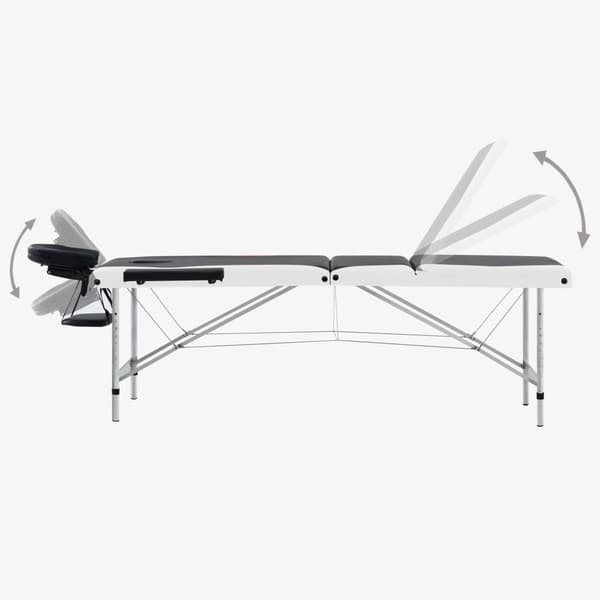 vidaXL foldbart massagebord, 3-zoner, aluminium, sort og hvid