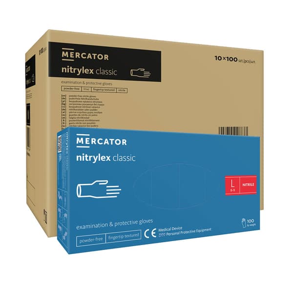 Nitrilhandsker L blå Mercator Nitrylex Classic 100 stk. karton 10-pak