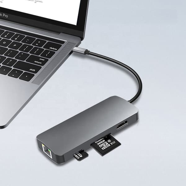 Hub 8-i-1 Dockingstation USB-C HDMI 4K SD til Macbook Pro/Air