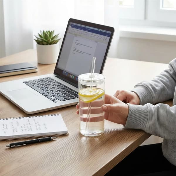 MUGG GLASFLASKA MED STRÅ 600 ml TRANSPARENT GLASLOCK