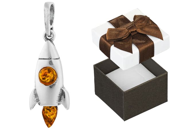 Silverrakethänge med bärnstensfärgad oxiderad silverbärnstenshänge