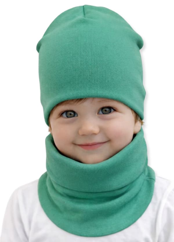 Set MÖSSA + HALSDUK 74-86 babyset 40/44 VÅR MÖRKGRÖN