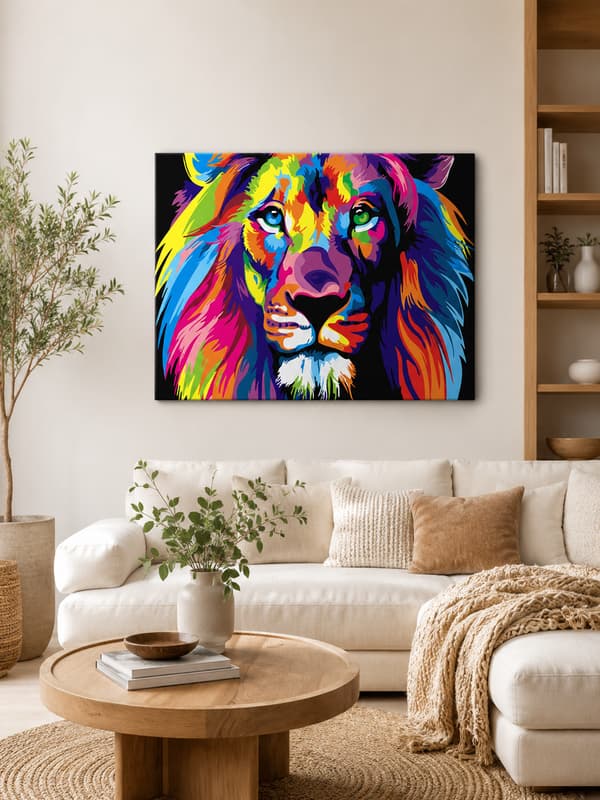 Maleri efter tal med ramme Billeder til maleri - Farverig løve 50x40 cm