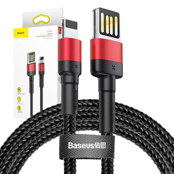Baseus Cafule Lightning USB-kaapeli (kaksipuolinen) 2.4A 1m (musta-punainen)