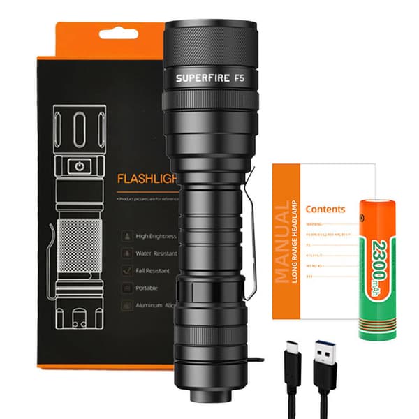 Superfire F5 lommelygte, 1100 lm, USB