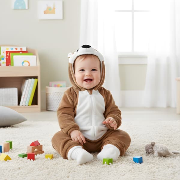 Brun bamse-onesie-pyjamaskostume til baby 120 cm: 95-103 cm