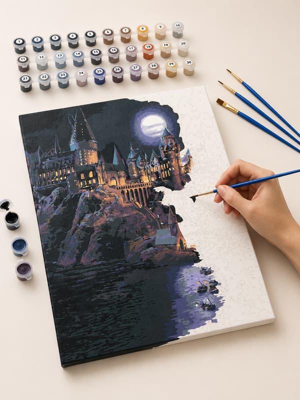 Målning med siffror med ram Hogwarts på natten 40x50 cm