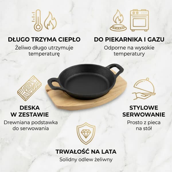 Gjutjärnsform 15 cm svart + träbotten 2 delar