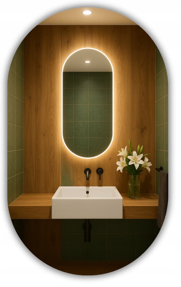 Oval LED Mirror 40x110 Waterproof IP65 Wall Mount Vertical Horizontal LUNA