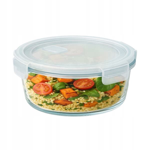 Hermetisk rund glasbehållare 950 ml för mat, middag, lunch