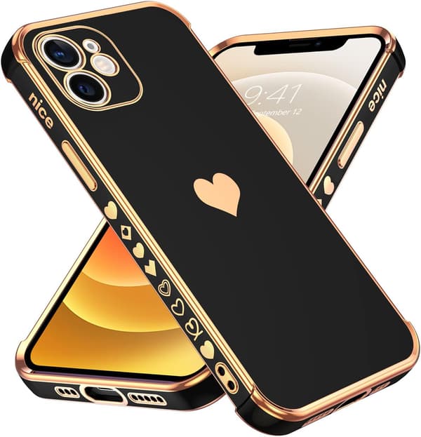 APPLE IPHONE 12 SILIKONE ETUI SORT GULD RAMME HOLDER A2172