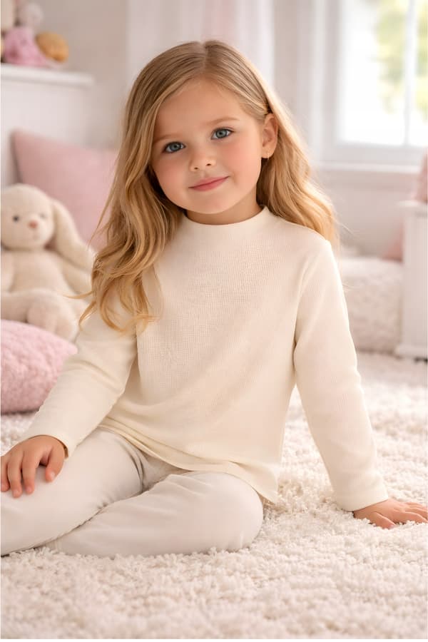 Børne HALV TURTLENECK 128 RIBBET BOMULD ELASTIK DARTOMIK ECRU