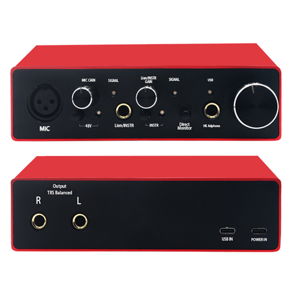 USB audio interface x2 lydkort 16-bit 48V 23 dB 2 V RMS guitarlyd