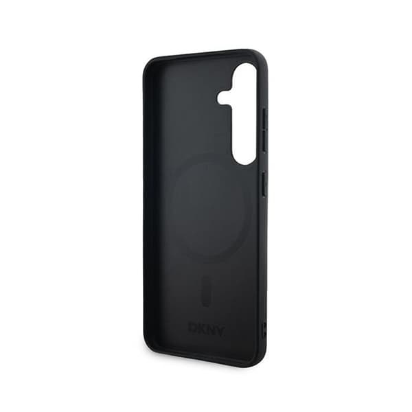 DKNY MagSafe-etui i læder med ternet monogrammønster til Samsung Galaxy S24 (sort)