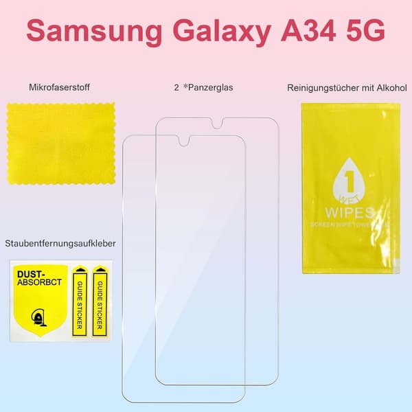 2X HÄRDAT GLAS FÖR SAMSUNG GALAXY A34 HÖG ENKEL INSTALLATION SOLID
