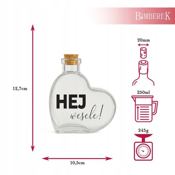 Bryllupsflaske HJERTE 250ml Glasflasker Med Tryk Gave Til Gæster