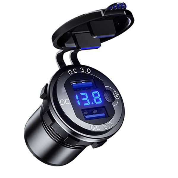 BIKETEC PRO MOTORCYKELSTIKDÅS 2X USB-A 3.0 QC MED VOLTMETER (EL)