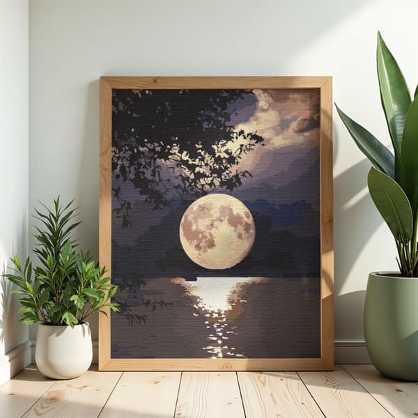 Mal efter tal billede med ramme Fuldmåne 50x70 cm
