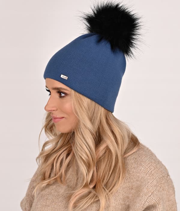 Smidig varm mössa med stor pompom Jeans A13