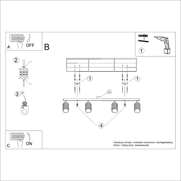 Kulfiberforlygte 4 GU10 sort aluminium Sollux SL.1584