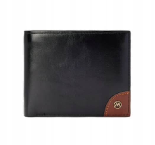 Herrplånbok i läder, svart, hopfällbar, elegant, present, P53