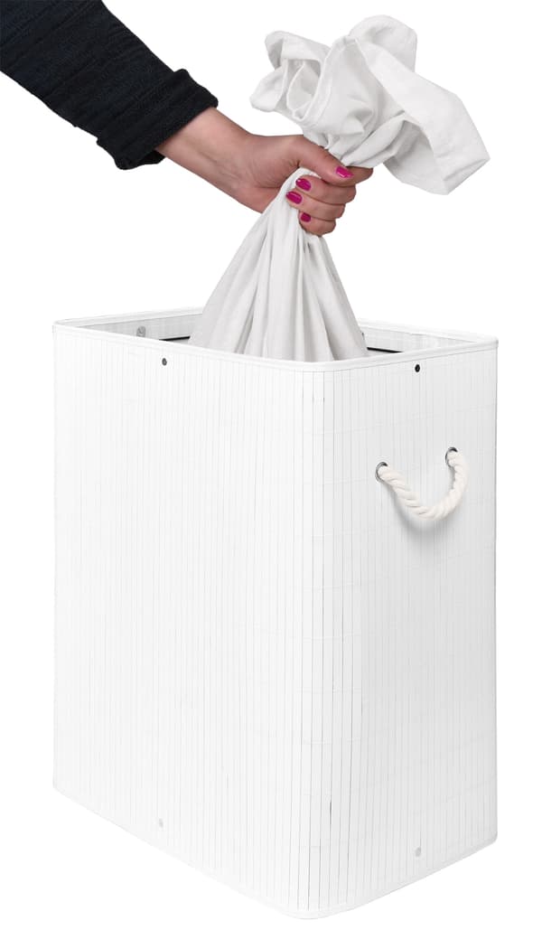SOREN 80L tvättkorg i bambu med lock, vit