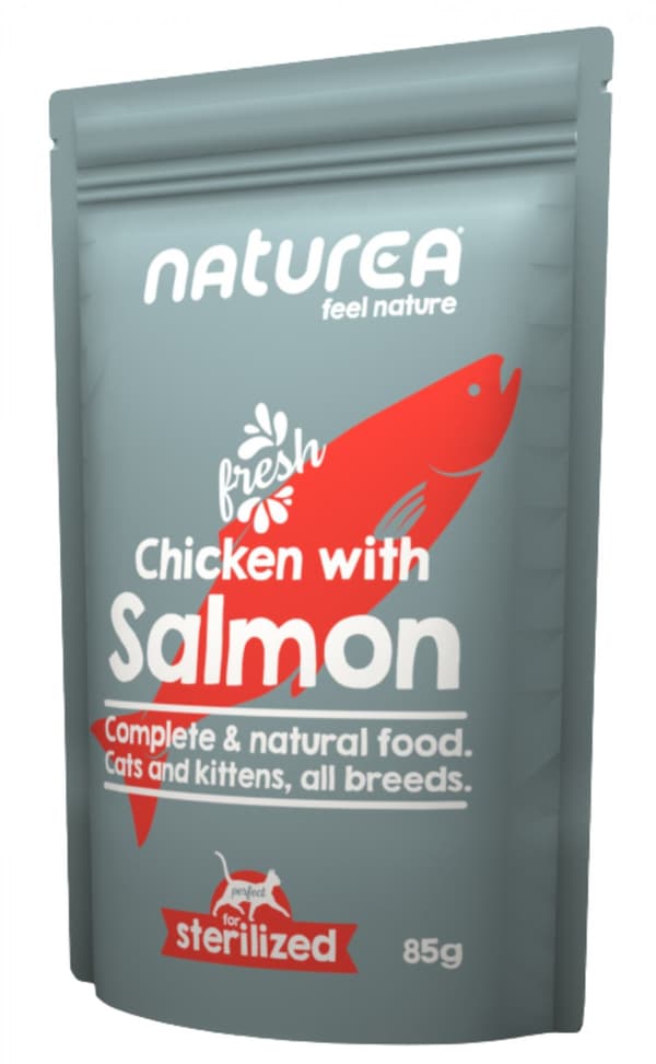 Naturea | Våtfoder för katter | 85 g påse - Steriliserad | Kyckling med lax 85 g