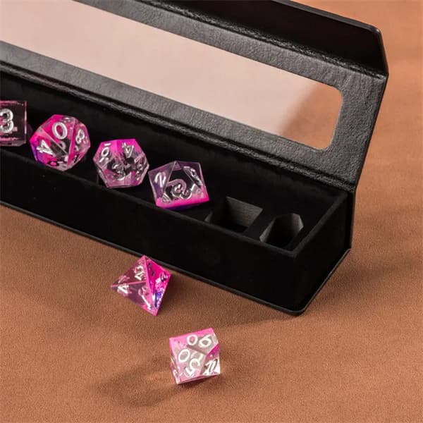 Svart läderfodral RPG-tärningsask pennfodral för 7 tärningar