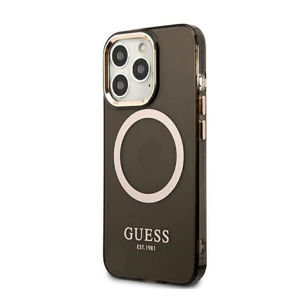 Guess Gold Outline Translucent MagSafe - iPhone 13 Pro Max cover (sort)