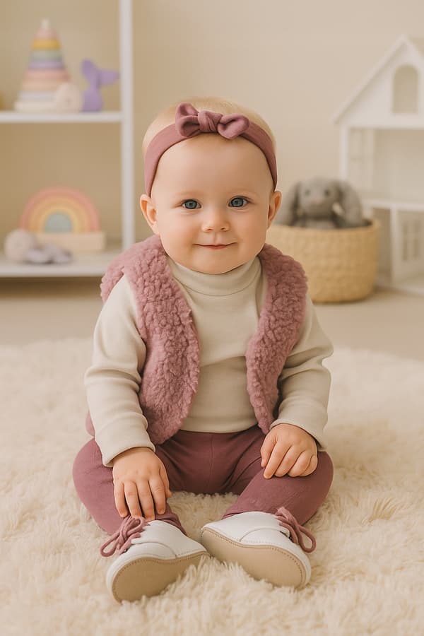 Varm barntröja polotröja 92 beige höghalsad blus