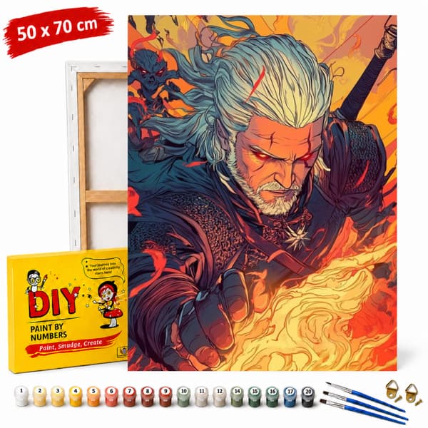 Mal efter nummer billede med ramme The Witcher Geralt Igni 50x70 cm