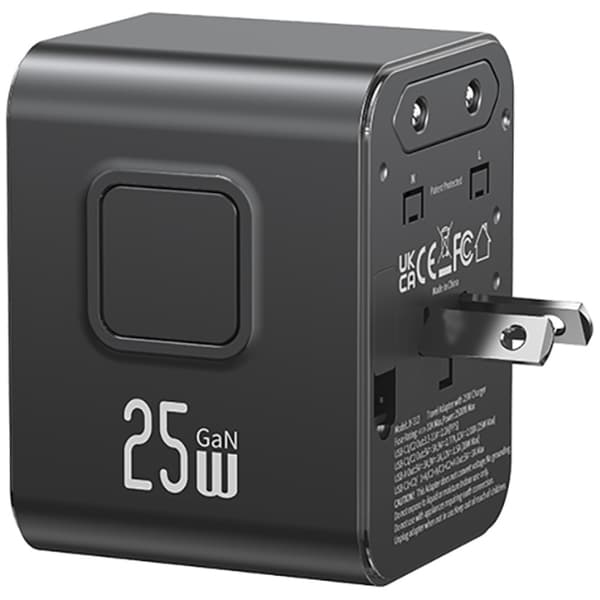 USAMS Rejseadapter CC309 2xUSB-C 25W 4-i-1 US/AU/EU/UK Sort