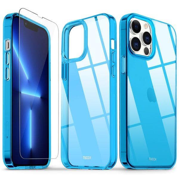 ETUI + HÆRDET GLAS TIL APPLE IPHONE 13 PRO BLÅ SOLID SÆT