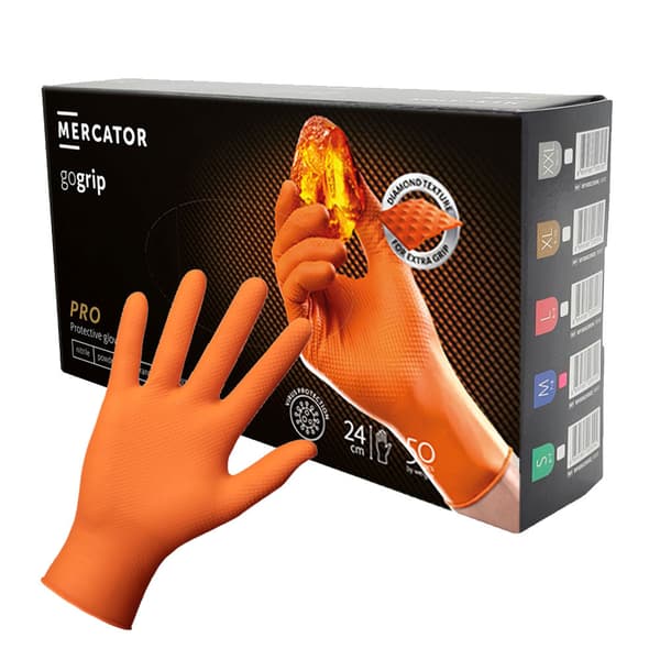 Nitrilhandskar M orange Mercator Gogrip 50 st