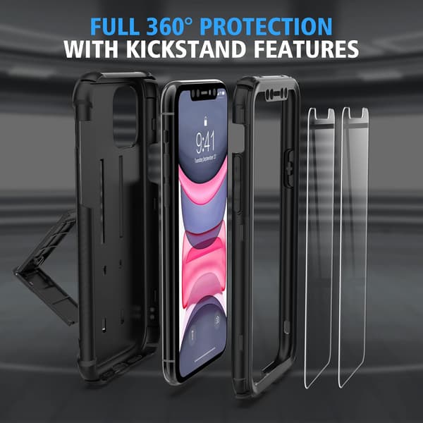 BUMPER ETUI TIL APPLE IPHONE 11 PRO SORT + 2x HÆRDET GLAS A2160