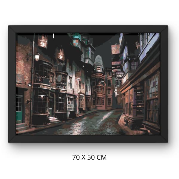 Harry Potter Diagonalstræde Mal efter tal Indrammet billede 70x50cm