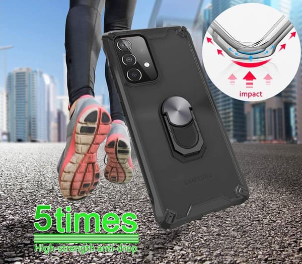 SORT SILIKONEETUIS TIL SAMSUNG GALAXY A52 4G/5G MED RING + 2XGLAS
