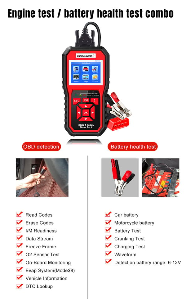 Diagnostisk mätare OBD2-skanner batteritestare Konnwei KW870