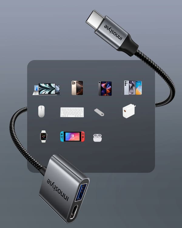 INNOSTYLE USB-C USB OTG USB-A -SOVITIN- JA MUISTIKAAPELI LATAUKSEEN