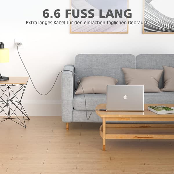 2x USB-C - USB-C -pikalatauskaapeli harmaa 60W 20V 3A 2M