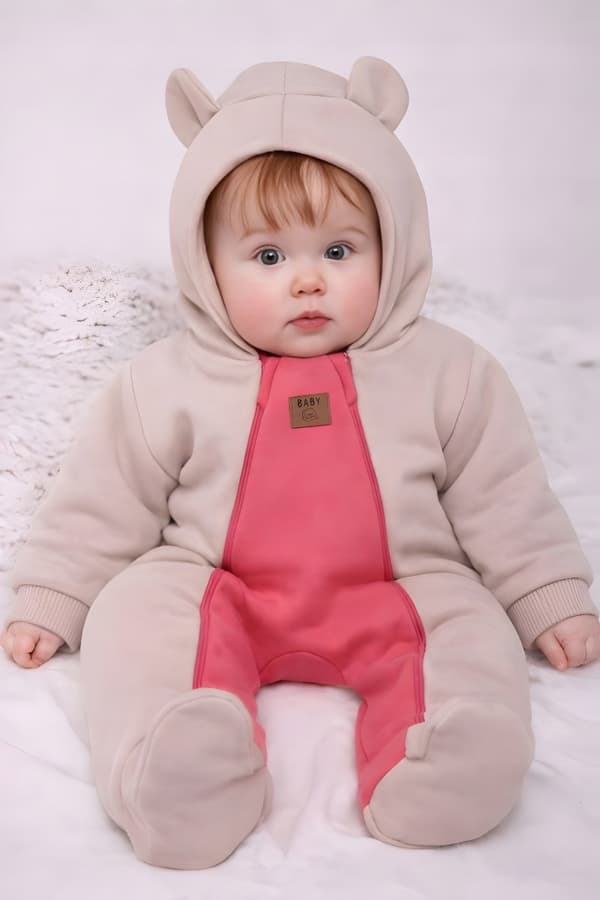 Jumpsuit til piger 80 2 lynlåse tolags overgangs BEIGE amarant